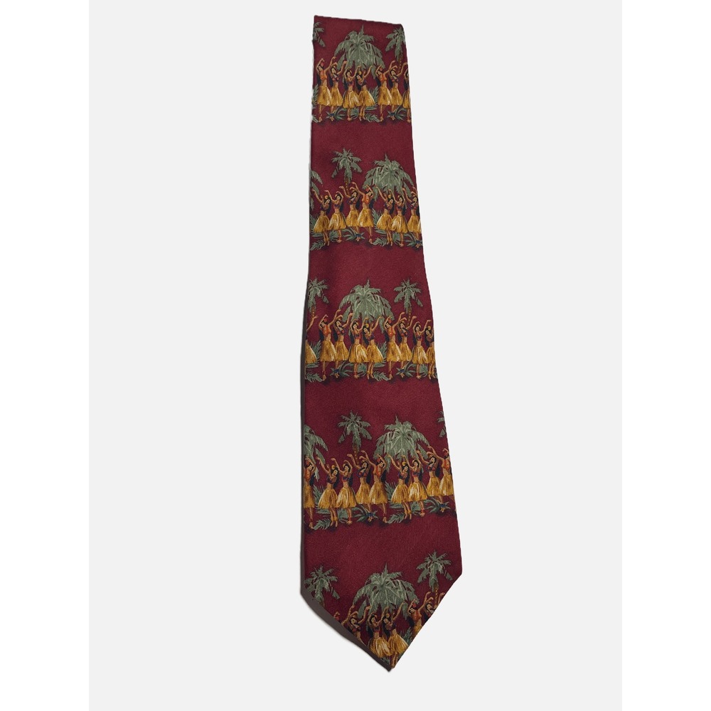 Tommy Bahama Necktie Mens OS Burgundy Hula Dancer Silk Tropical Island Luau Tie